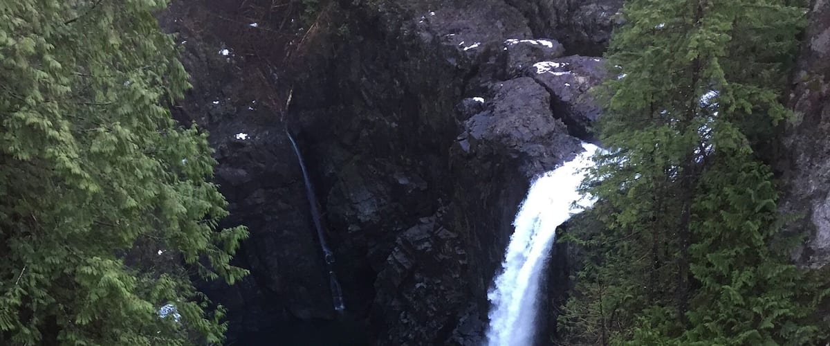Elk Falls rivals Niagara Falls with its natural beauty in the magnificent rainforest of central Vancouver Island.