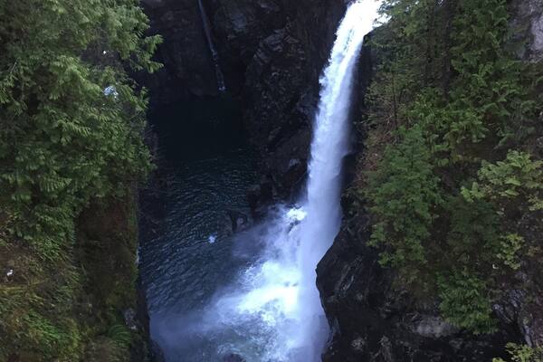 Elk Falls rivals Niagara Falls with its natural beauty in the magnificent rainforest of central Vancouver Island.