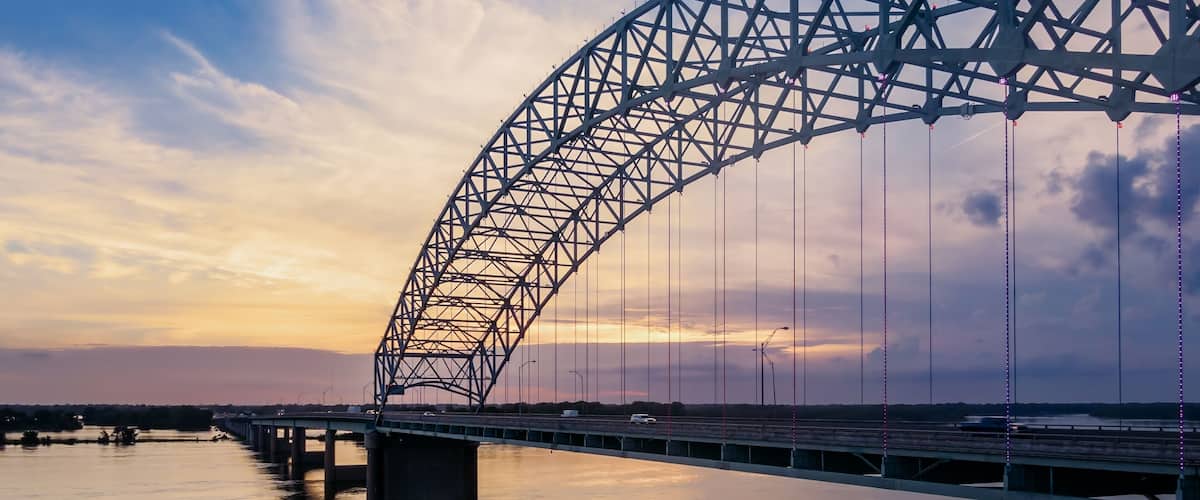 Hernando de Soto Bridge over the Mississippi River Memphis. It separates  Tennessee from Arkansas, United States of America.