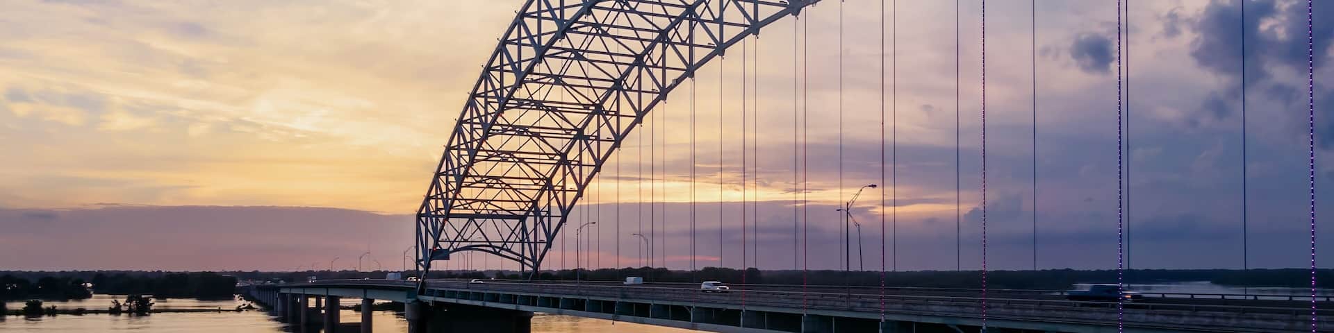 Hernando de Soto Bridge over the Mississippi River Memphis. It separates Tennessee from Arkansas, United States of America.