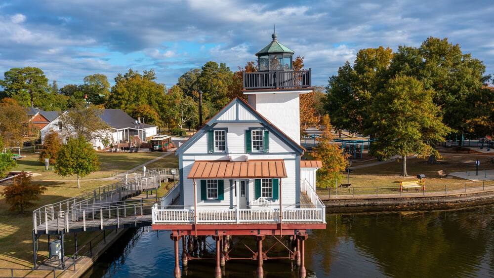 Aerial View of the Roanoke River Lighthouse in Edenton North Carolina