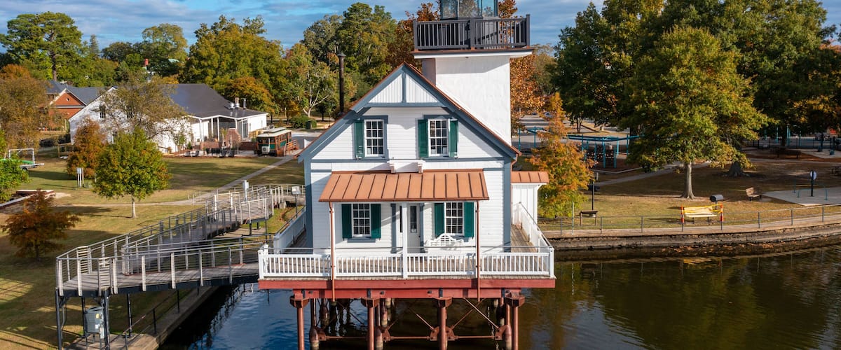 Aerial View of the Roanoke River Lighthouse in Edenton North Carolina