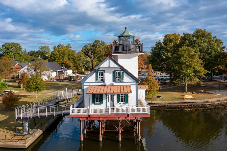 Aerial View of the Roanoke River Lighthouse in Edenton North Carolina