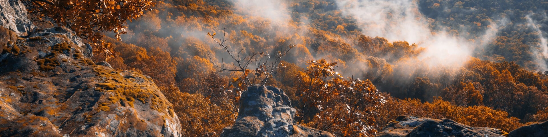 Scenic overlook mountain vista from atop Mount Nebo in Arkansas near Russellville Arkansas at the foot of the Ozark Mountains.