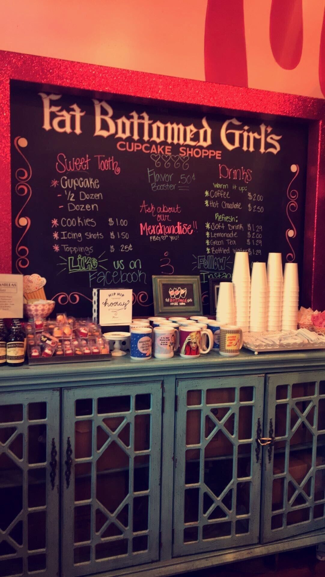 I visit this cupcake bakery every time I get a chance. They participated in the show Cupcake Wars. I find their cupcakes delicious and the name of the store very entertaining. After all, fat bottomed girls make the rocking world go 'round. 