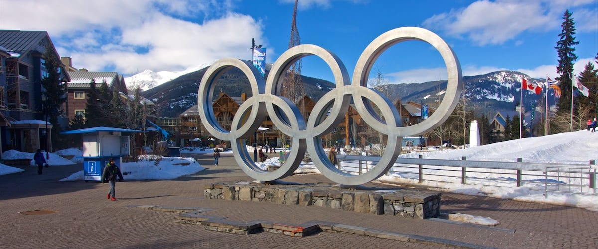 Whistler Village which includes snow and signage
