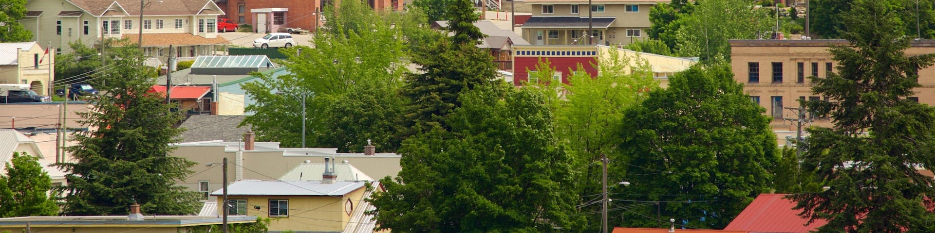 Rossland mostrando uma cidade e elementos de patrimônio