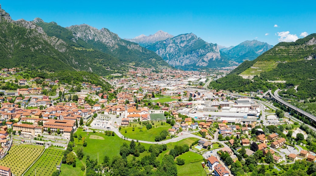 aerial view of the city of Civate and Lake Annone, Lecco province, Italy