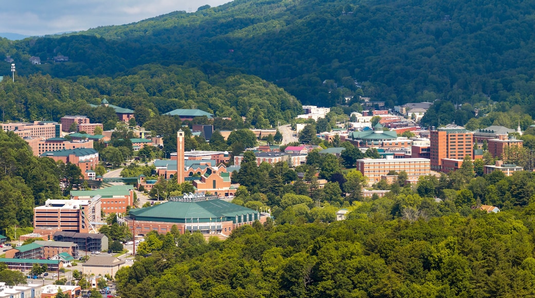 Aerial view of Boone, old historical town in North Carolina Blue Ridge Mountains. Beautiful historic American architecture
