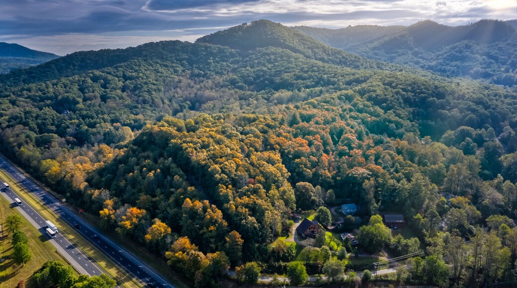 Sunrise in the city of Black Mountain North Carolina with some hints of fall and sunrays