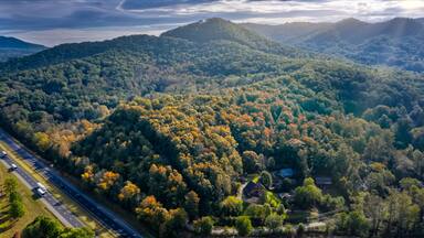 Sunrise in the city of Black Mountain North Carolina with some hints of fall and sunrays