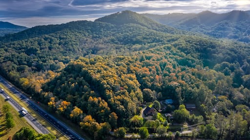 Sunrise in the city of Black Mountain North Carolina with some hints of fall and sunrays