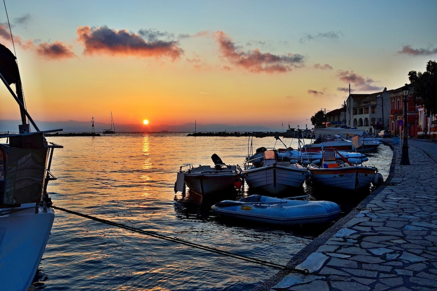Greece,island Paxos-sunrise in the harbor Gaios