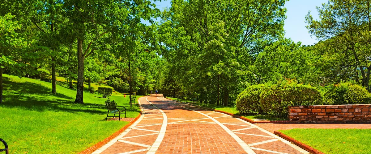 The Grand Promenade in Hot Springs National Park, Arkansas, a recreation trail, made out of bricks.