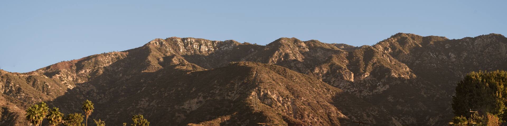 A panoramic view of the San Gabriel Mountains taken from Altadena in Los Angeles County, California.