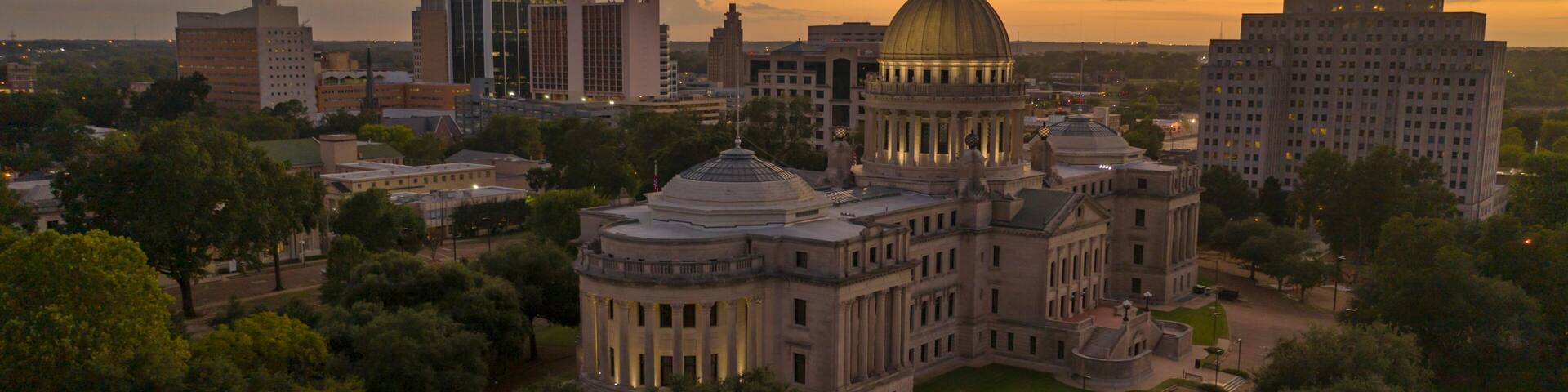 The Capital Statehouse in Downtown Jackson Mississippi at Dusk