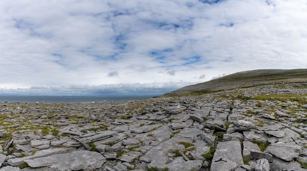 panorama view of the glaciokarst coastal landscape of the Burren Coast in County Clare of western Ireland