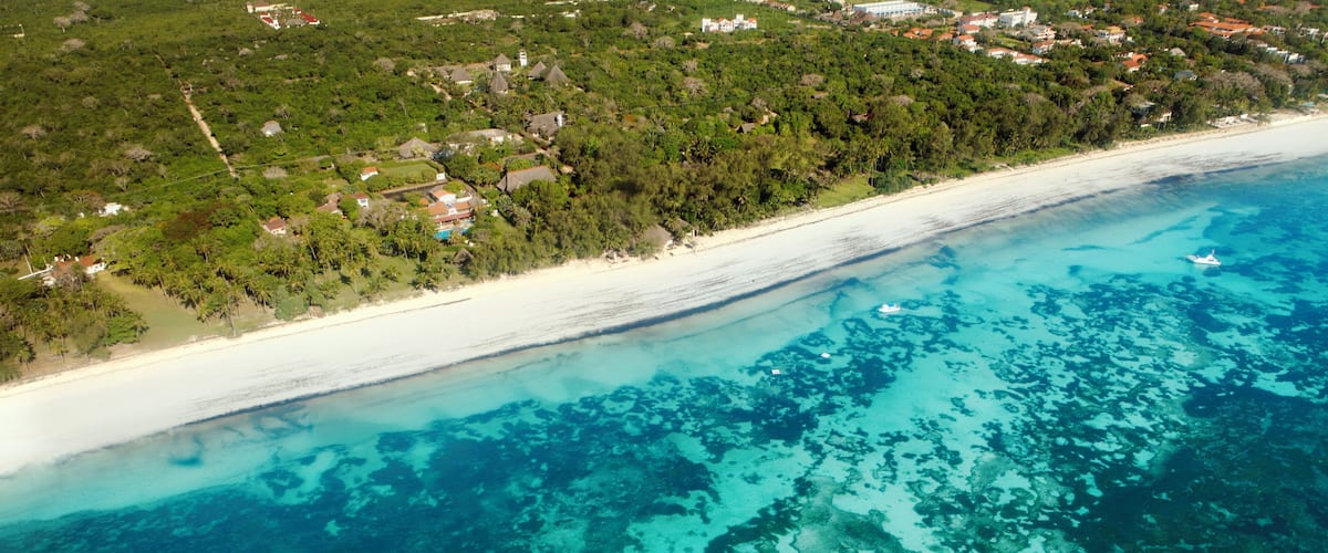 Aerial view of Diani Beach, South Coast Kenya.