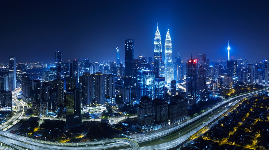 Panorama aerial view in the middle of Kuala Lumpur cityscape skyline .Night scene .