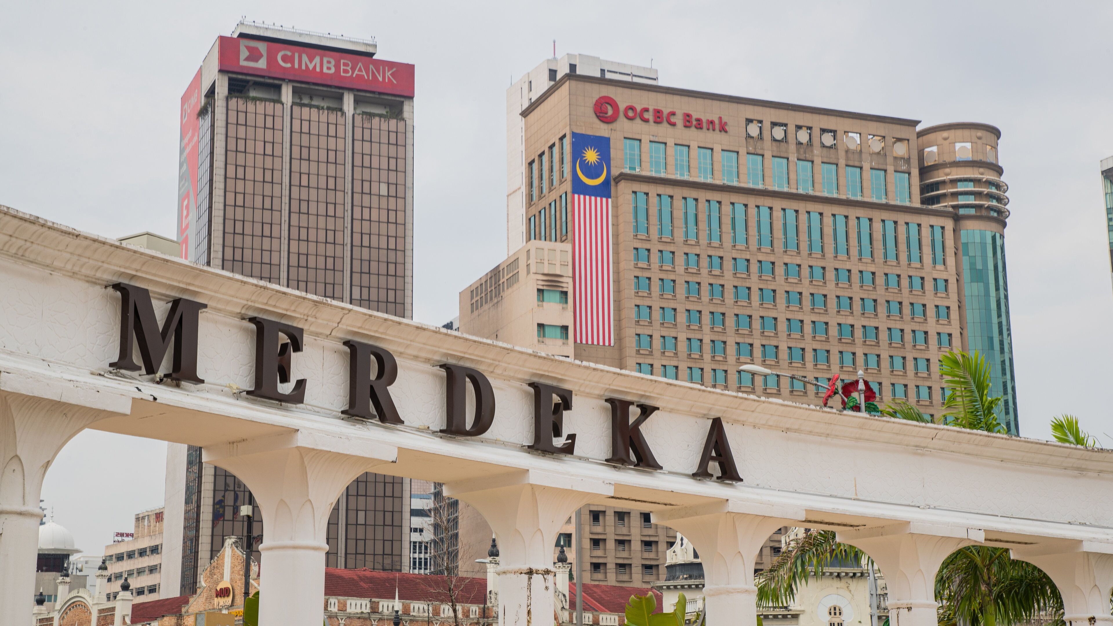 Merdeka Square featuring a city and signage