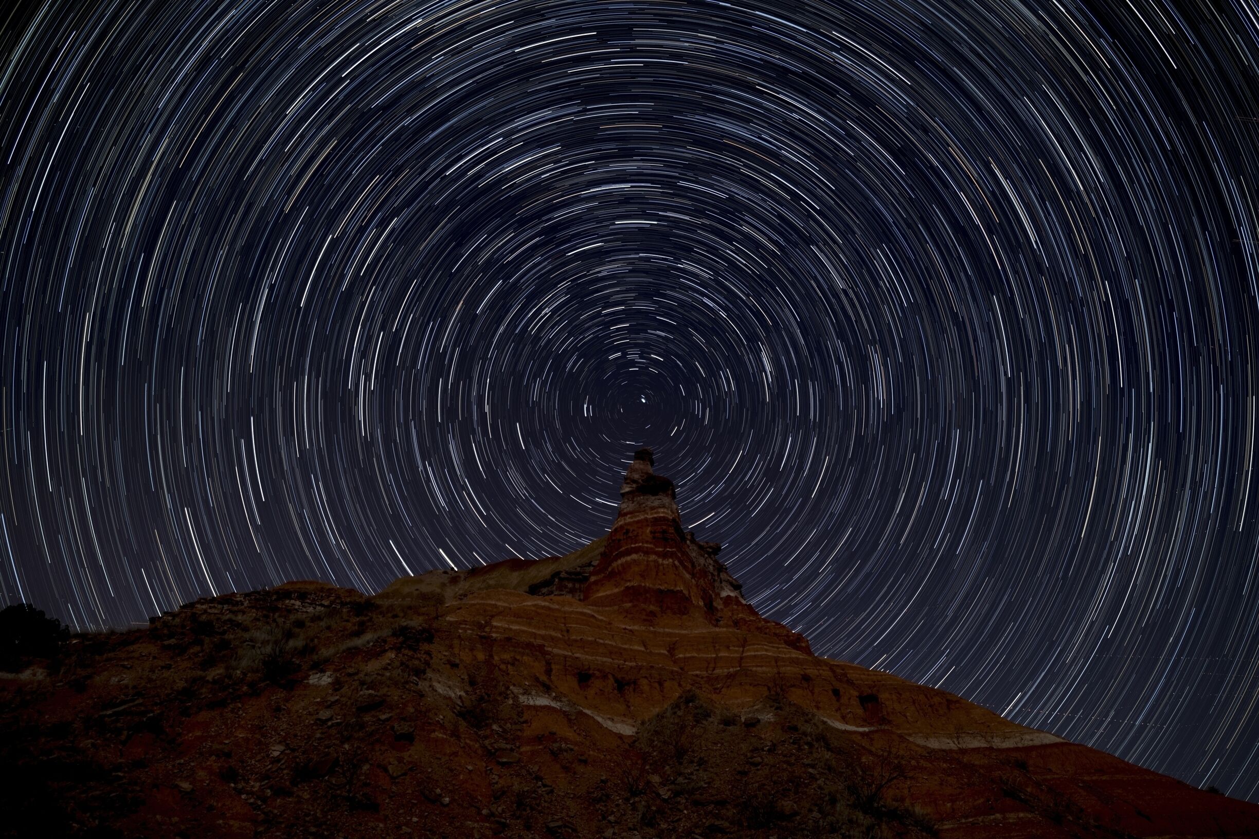 A 45 minute timelapse of the False Light House, a few miles down the Light House trail.  About 90 ea. 20 second exposures, stacked under a 3/4 moon. 24mm, f 1.4 Rokinon.