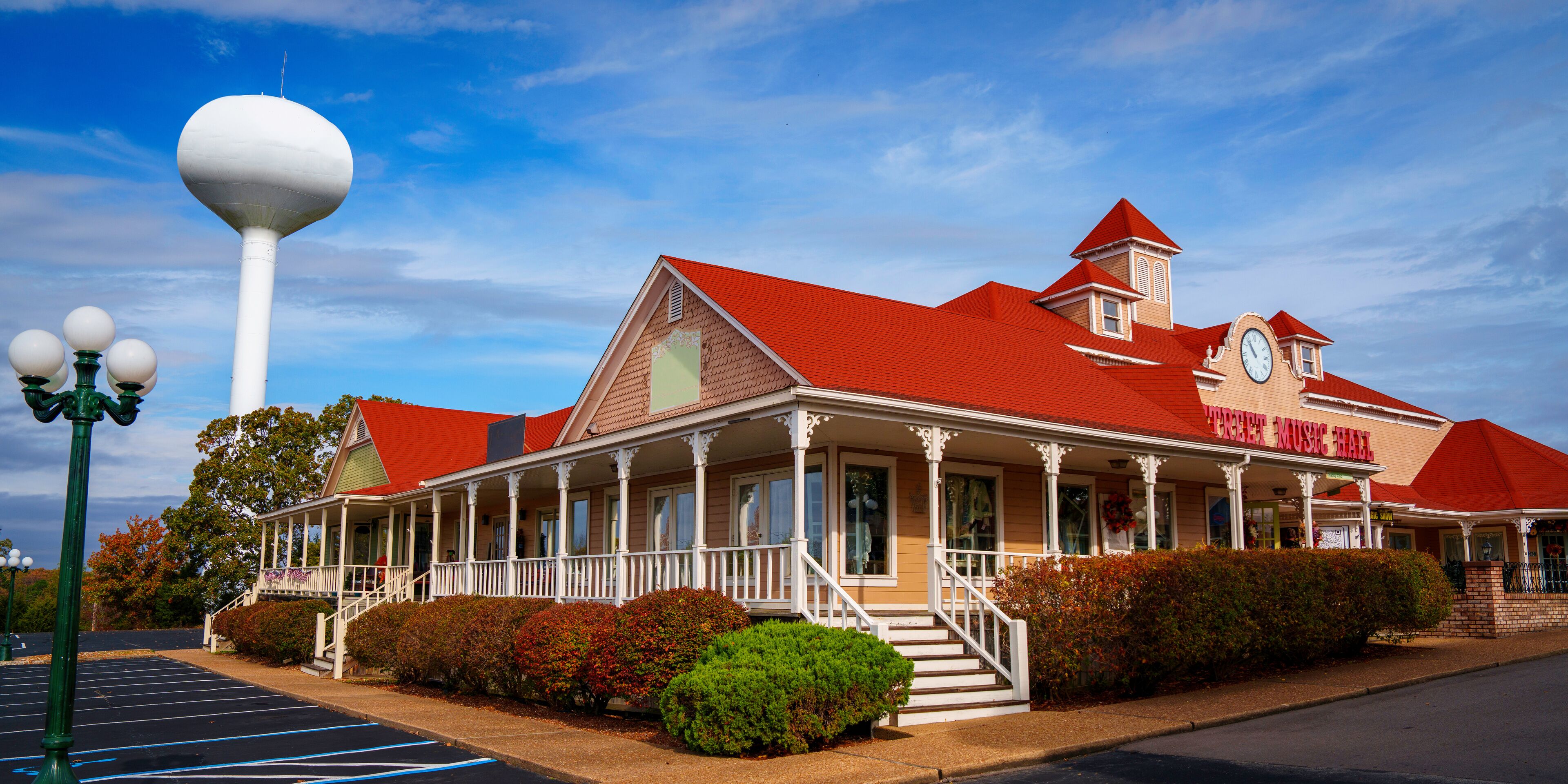 Osage Beach Landmark Buildings in the Historic District on the Main Street near the Lake of the Ozarks in Camden and Miller Counties in Missouri, USA