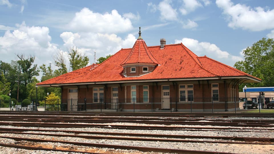 Nacogdoches, TX Historic Train Depot near Railroad Tracks
