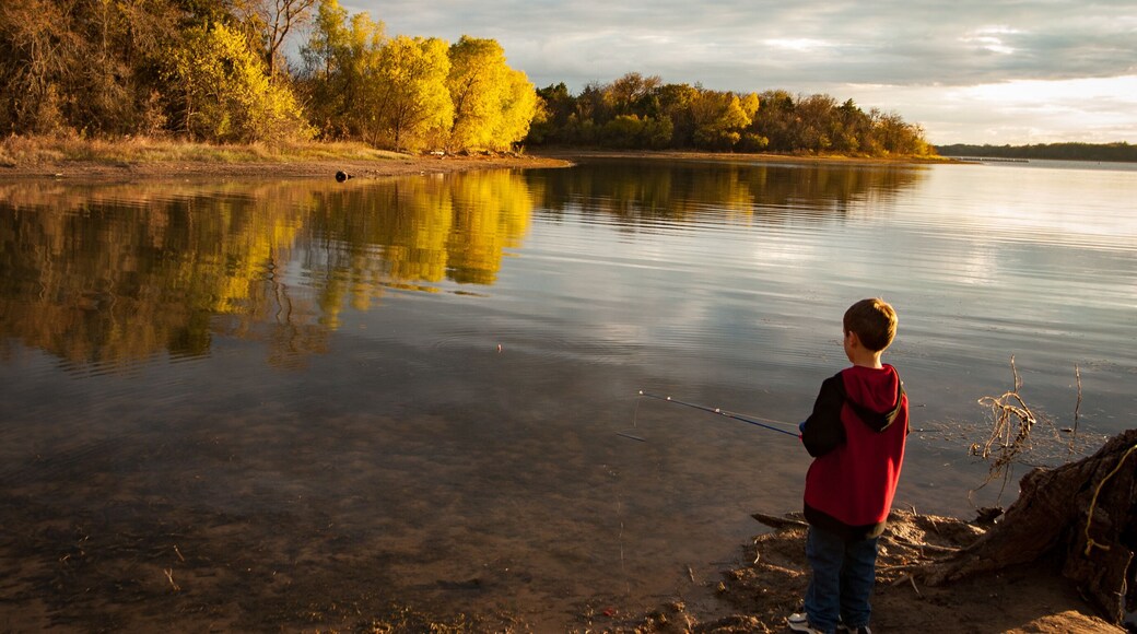 Boy fishing on Ray Roberts Lake, Texas