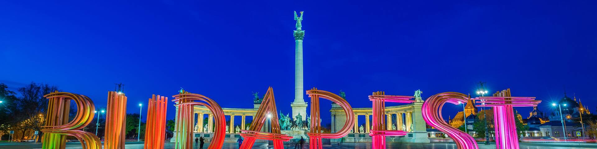 Budapest, Hungary - The beautiful Heroes' Square at blue hour