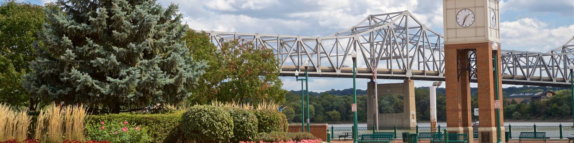 Western Illinois showing a park, a bridge and wildflowers