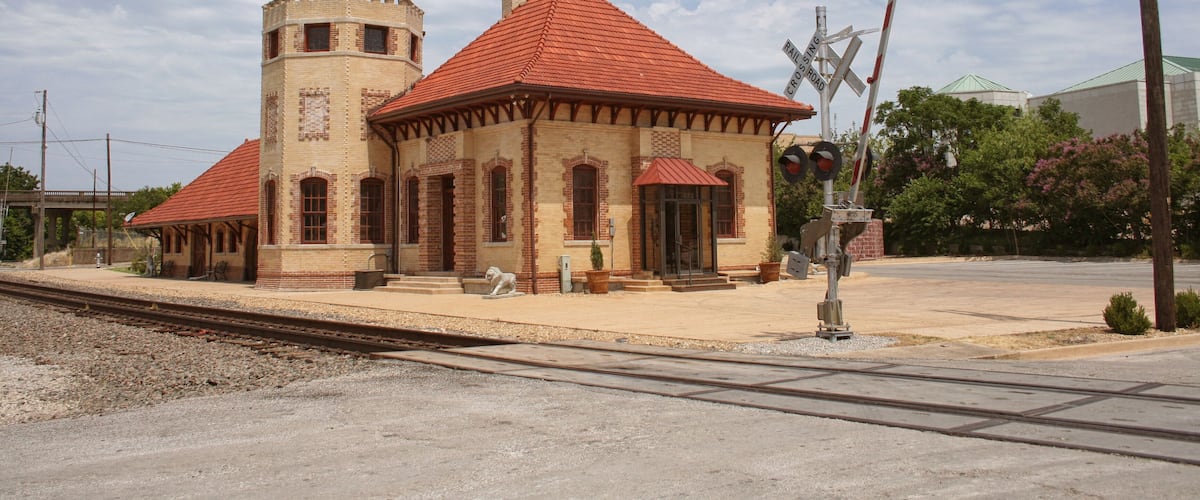 Historic Train Depot in Waxahachie, TX Cloudy Sky