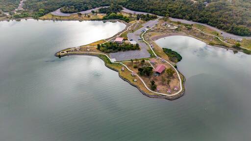 Aerial Drone View of Cedar Hill State Park and Joe Pool Lake in Texas
