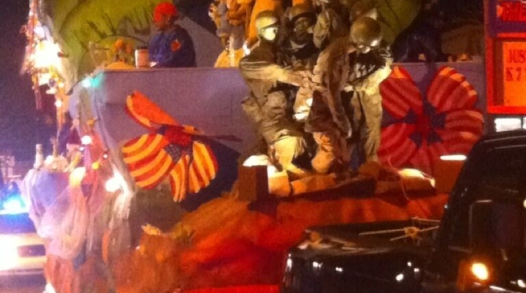 It was a military theme at the Houma Mardi Gras parade that night