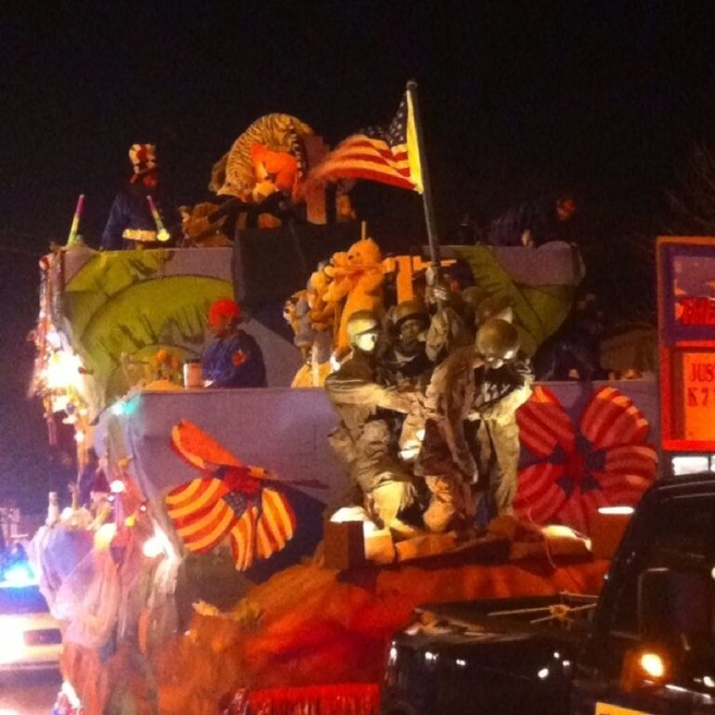 It was a military theme at the Houma Mardi Gras parade that night