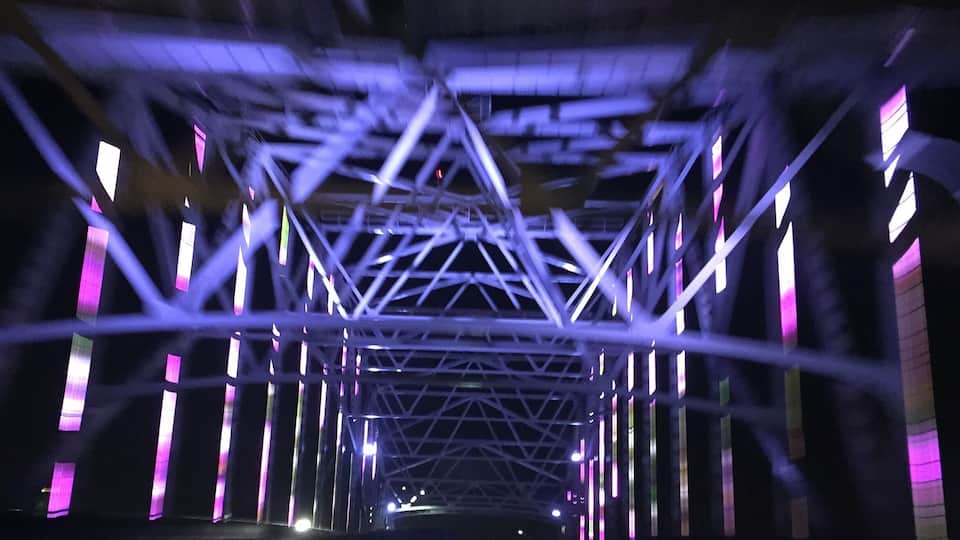 Neat way to drive into Corpus Christi, the bridge is much more illuminated in the distance. Other odd thing is all of the oil industry lights blink at the same time and there are thousands of them. Very cool.
