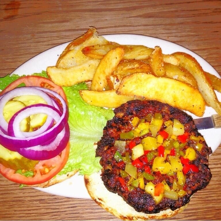 Looking for a vegetarian meal in New Braunfels? The Phoenix Saloon has an awesome veggie burger with a thick, spicy patty. The French fries are delicious too--steak-cut, crisp on the outside, practically mashed potato on the inside. 