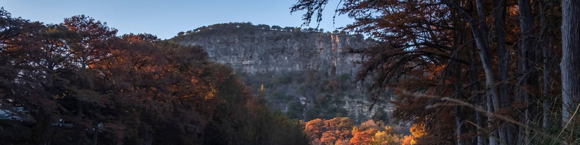 Landscapes of Texas Hill Country in the fall, autumn, season changing, outdoors, river, camping