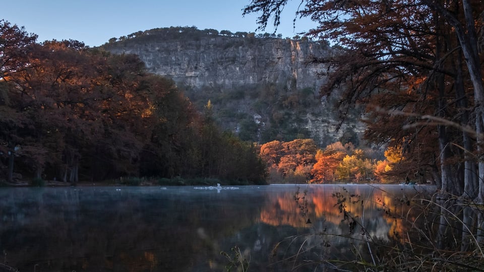 Landscapes of Texas Hill Country in the fall, autumn, season changing, outdoors, river, camping