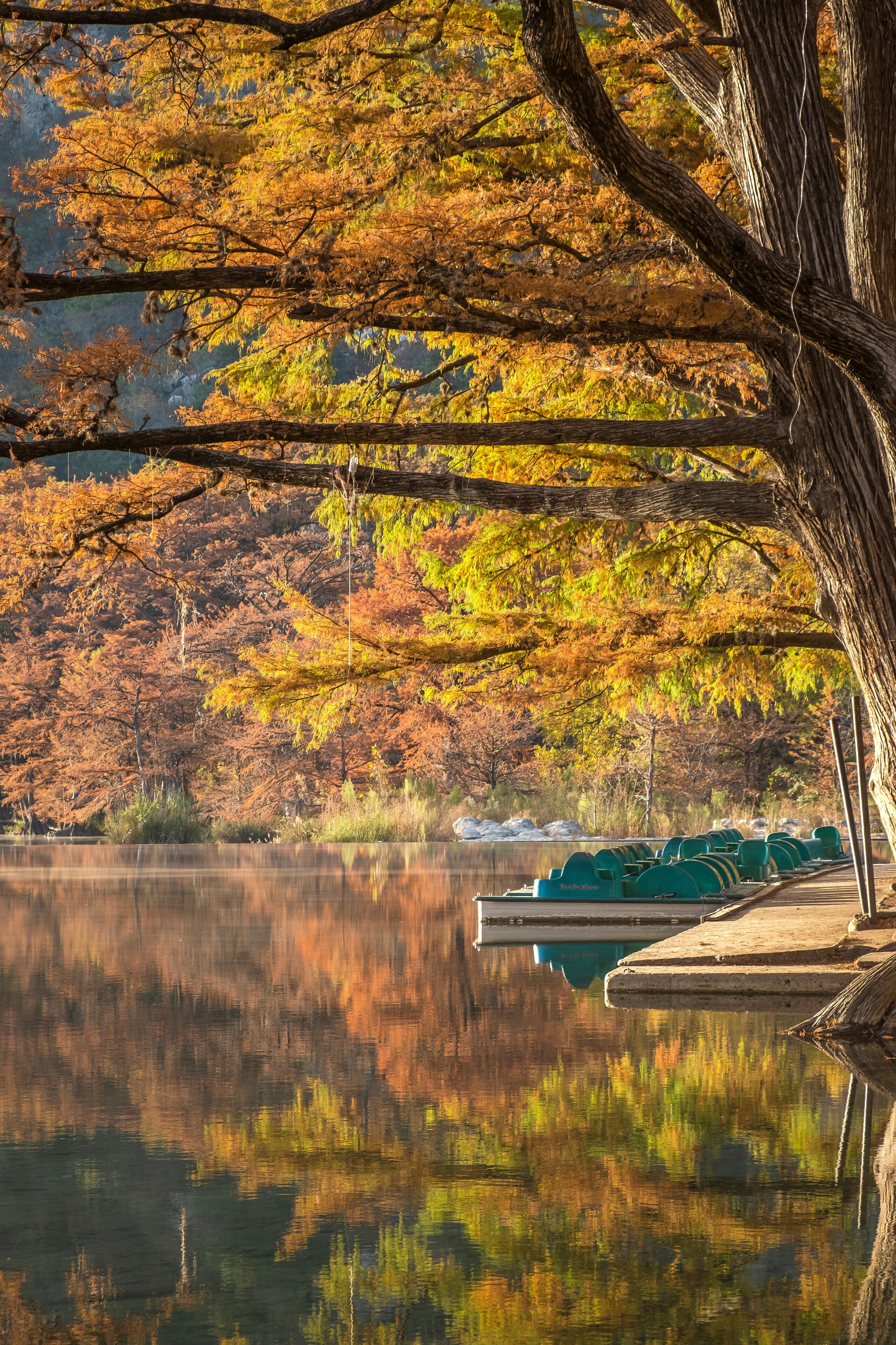 Landscapes of Texas Hill Country in the fall, autumn, season changing, outdoors, river, camping