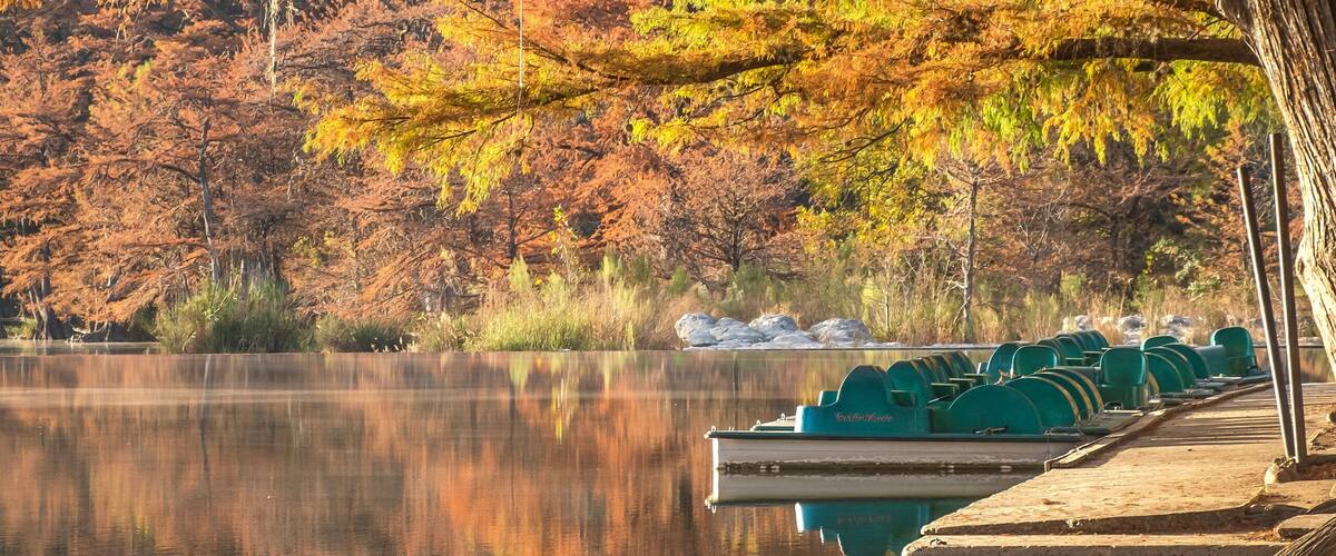 Landscapes of Texas Hill Country in the fall, autumn, season changing, outdoors, river, camping