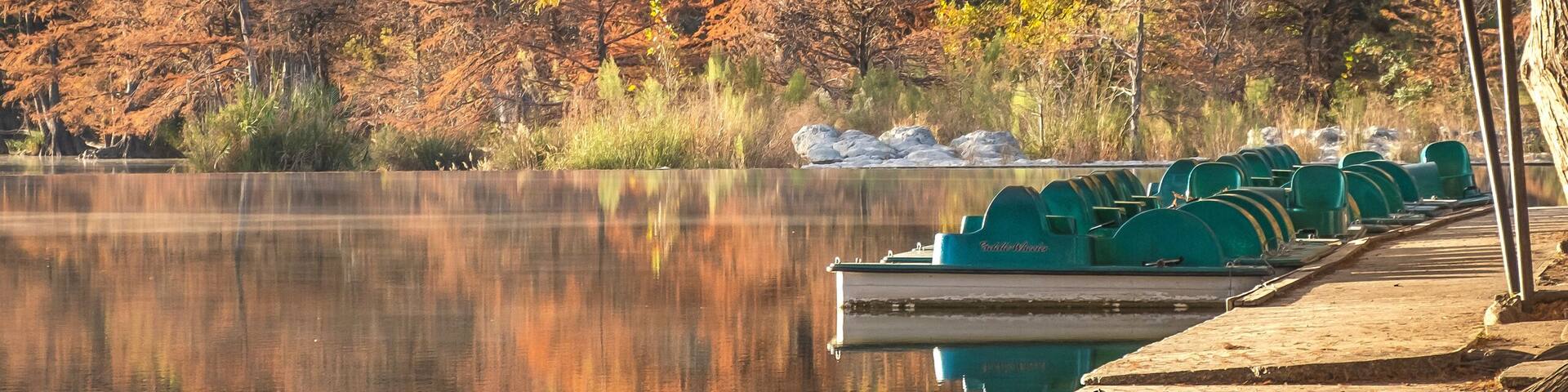 Landscapes of Texas Hill Country in the fall, autumn, season changing, outdoors, river, camping