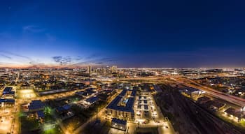 Panoramic aerial view on the city of Fort Worth during sunset with final afterglow and clear skies