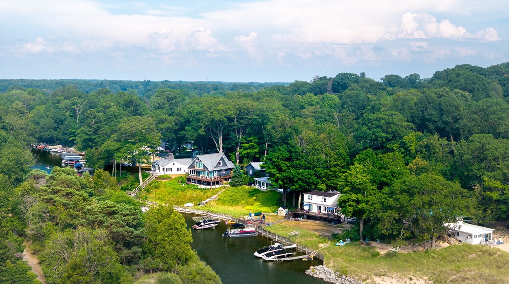 Aerial View of Riverside Homes and Forest Landscape in Norton Shores, Muskegon, Michigan”
