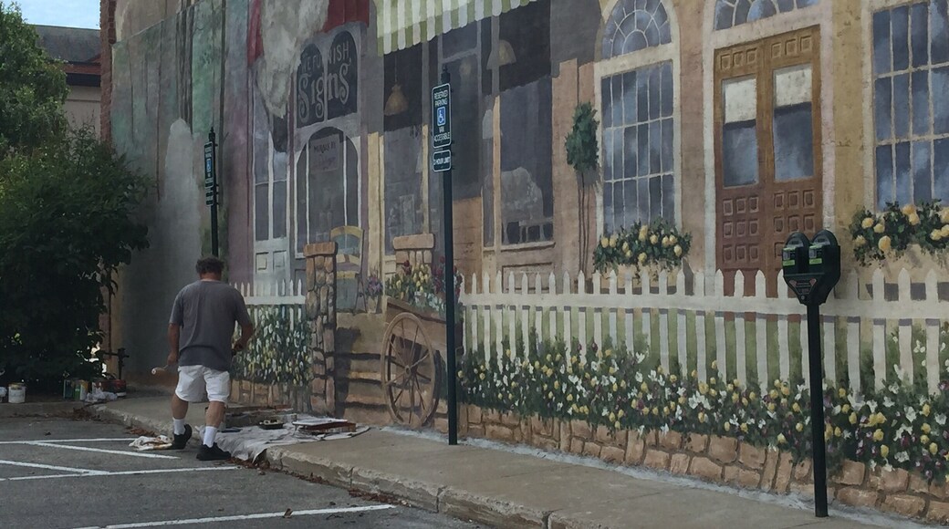 While I was in Petoskey Michigan I got to see a man finishing up a beautiful mural that was about a block long.