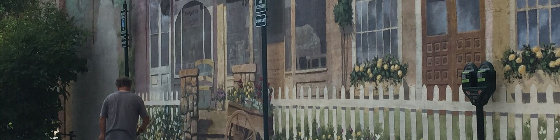 While I was in Petoskey Michigan I got to see a man finishing up a beautiful mural that was about a block long.