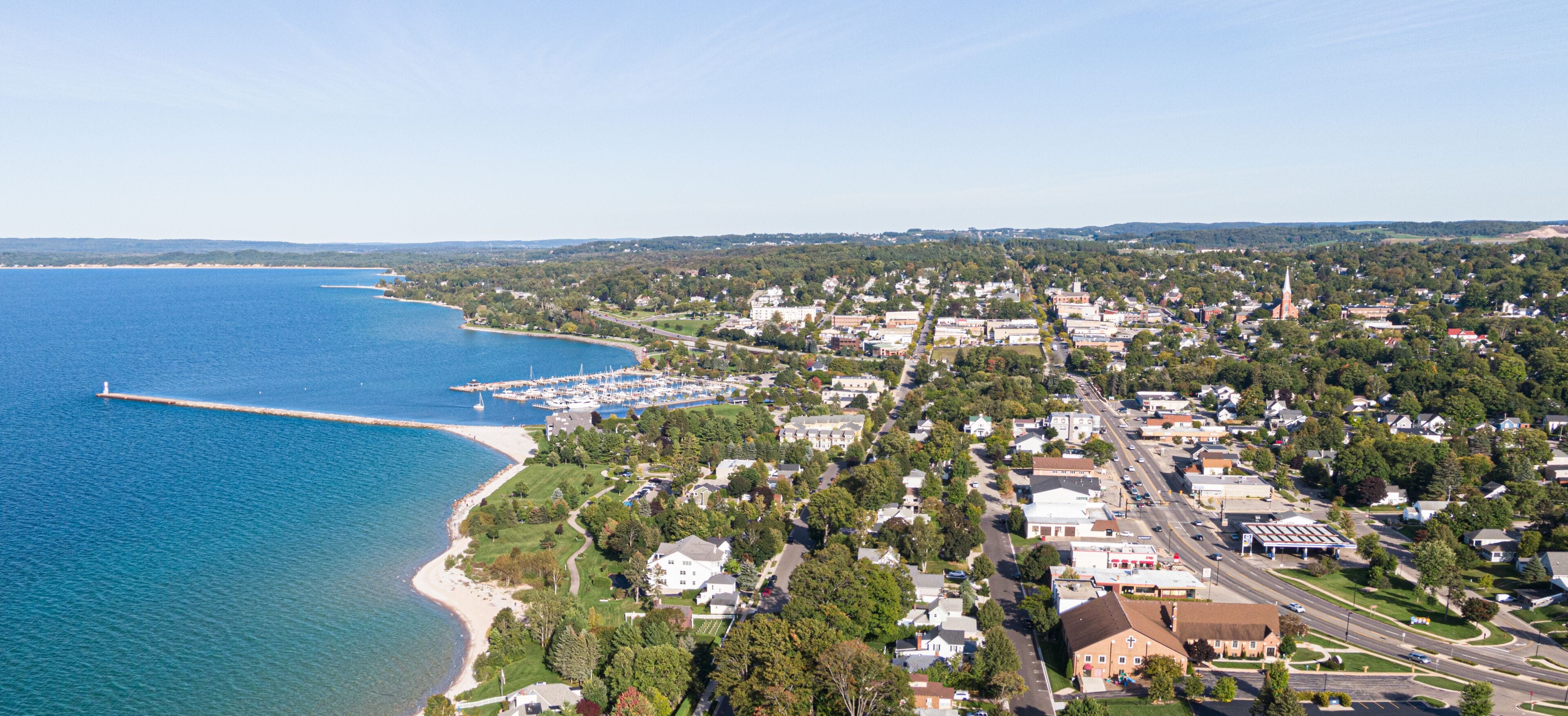 Aerial view of Petoskey from the west