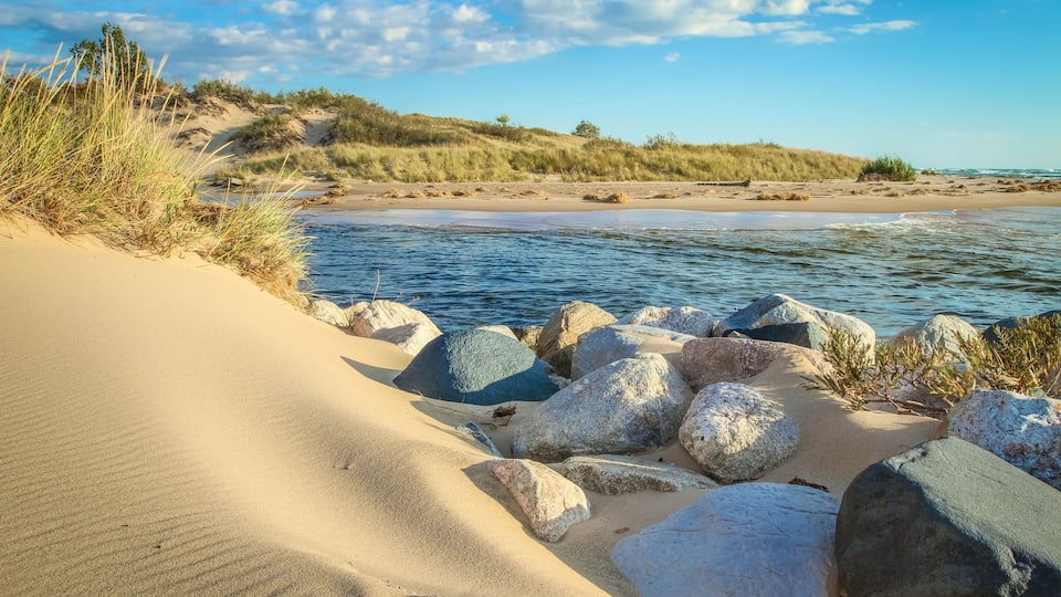 Sand Dune Beach Background. Sand dunes along the pristine shores of Lake Michigan. Ludington State Park. Ludington, Michigan.