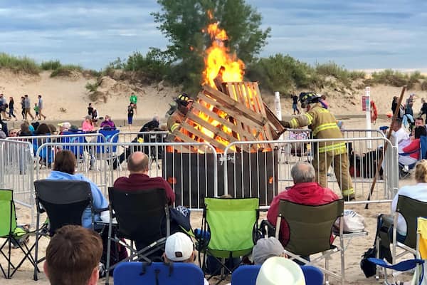 The city of Ludington hosts a monthly bonfire on the beach from 8-10pm during the summer. It is timed to be able to take in the sunset as well as the departure of the car ferry SS Badger.