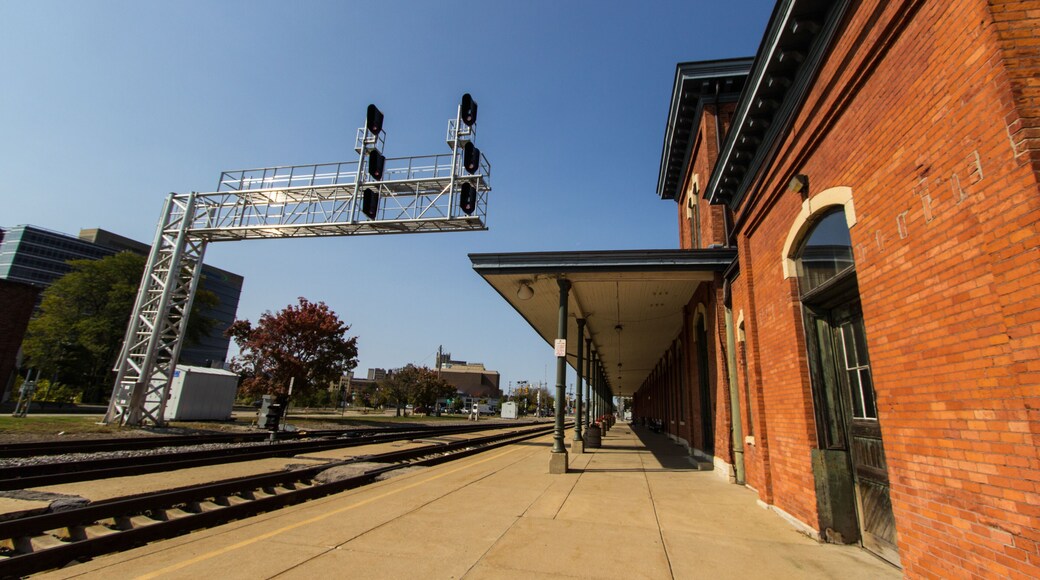 Historic train station depot and tracks with diminishing perspective.