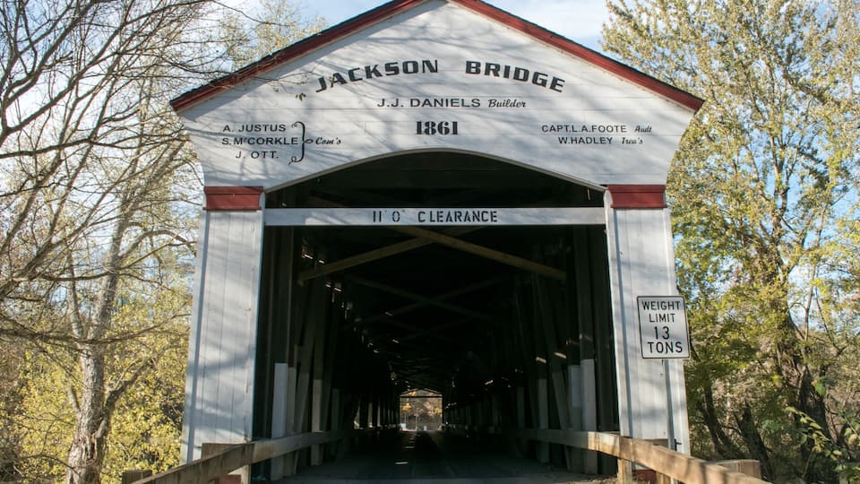 Looking through the Jackson covered bridge in Parke County, Indiana